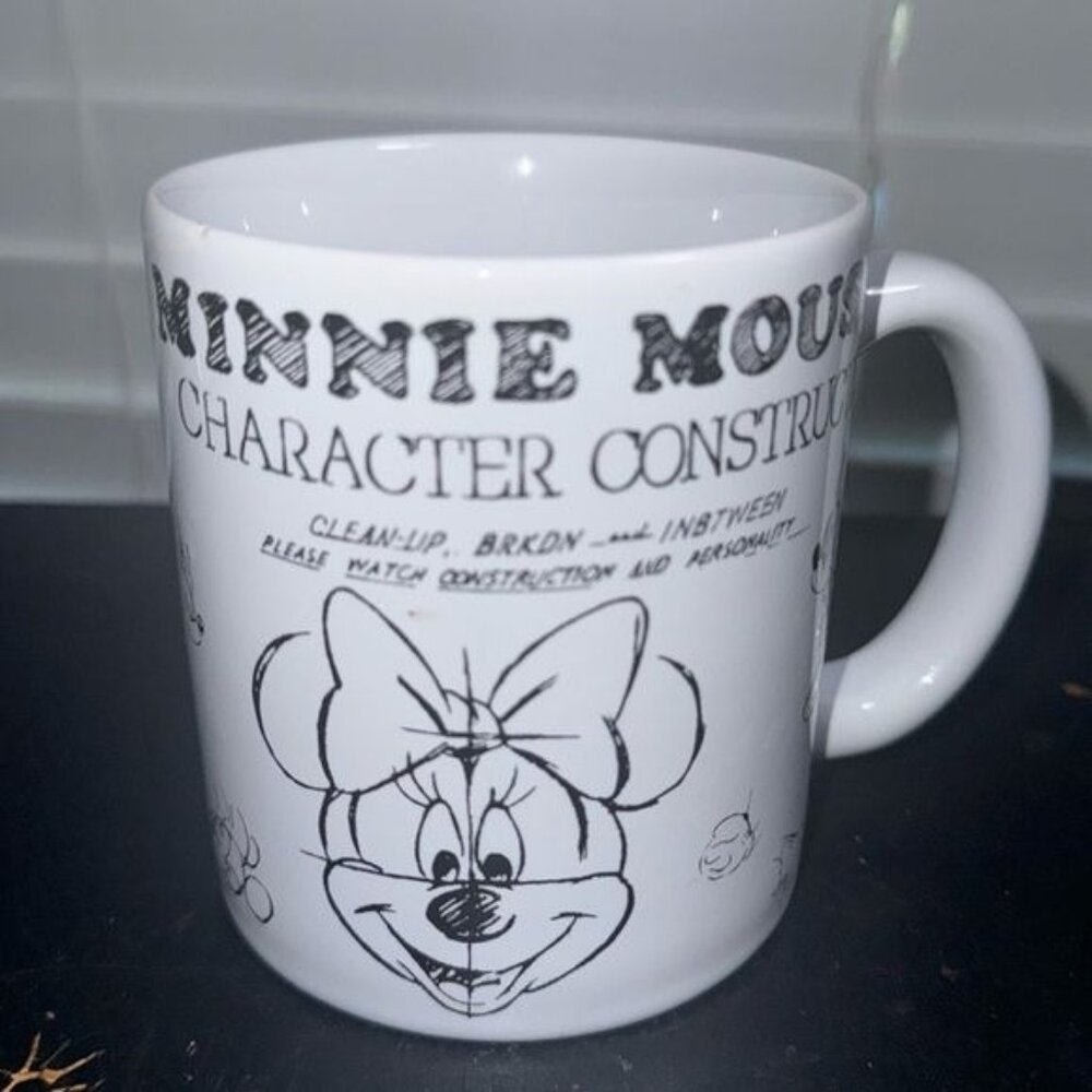 Minnie Mouse Character Construction Mug White & Black 4" Tall Disney Ceramic Tha